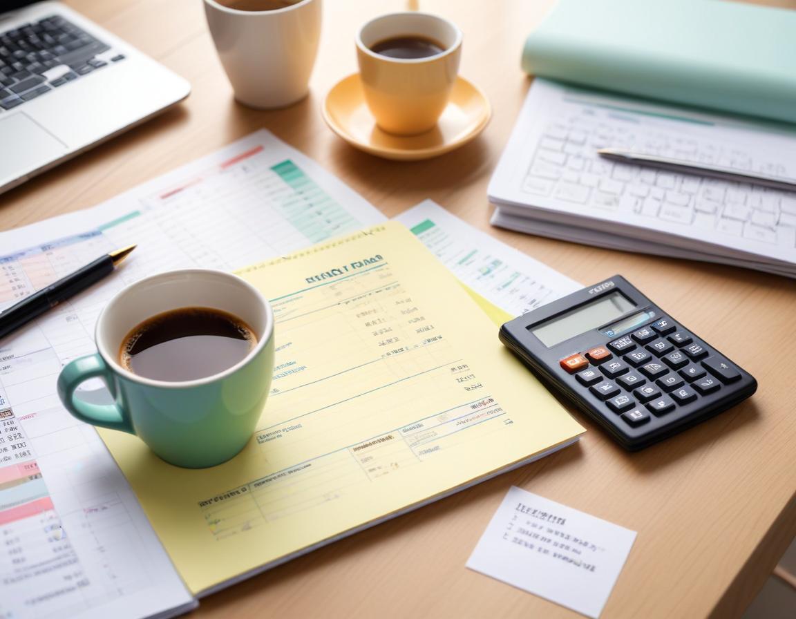 แผนงบประมาณพร้อมกาแฟและเครื่องคิดเลขสำหรับการออมเงิน 1000 ในหนึ่งเดือน