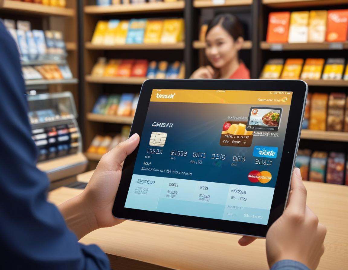 แคชเชียร์ซูเปอร์มาร์เก็ตพร้อมแจ้งเตือนเครดิตเงินคืนบนหน้าจอโทรศัพท์ในมือของผู้หญิง