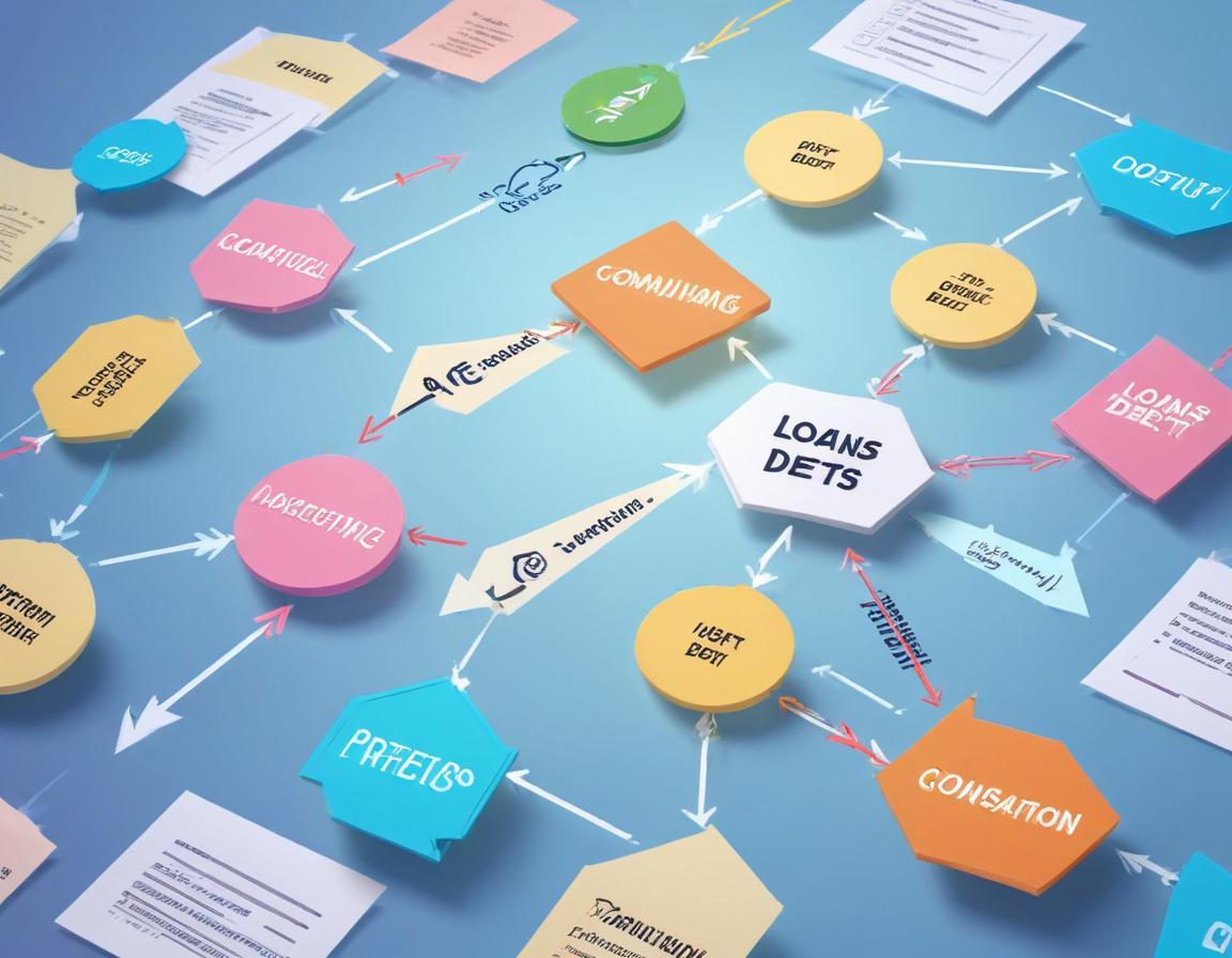 แผนภูมิการรวมยอดหนี้แสดงขั้นตอนและกระบวนการกู้เงินปิดหนี้เพื่อจัดการหนี้สิน