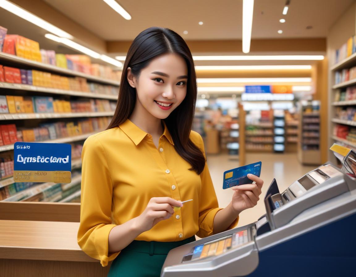 ฉากช้อปปิ้งด้วยบัตรเครดิตในบ้าน พร้อมแสดงประเภทบัตรเครดิตต่าง ๆ