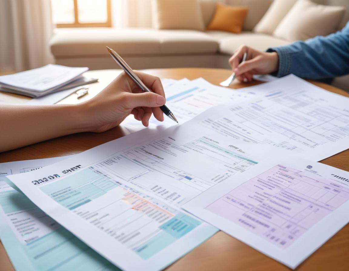 ชายคนหนึ่งกำลังตรวจสอบเอกสารการเงินเพื่อรีไฟแนนซ์บ้านในสำนักงานหรือบ้านของเขา