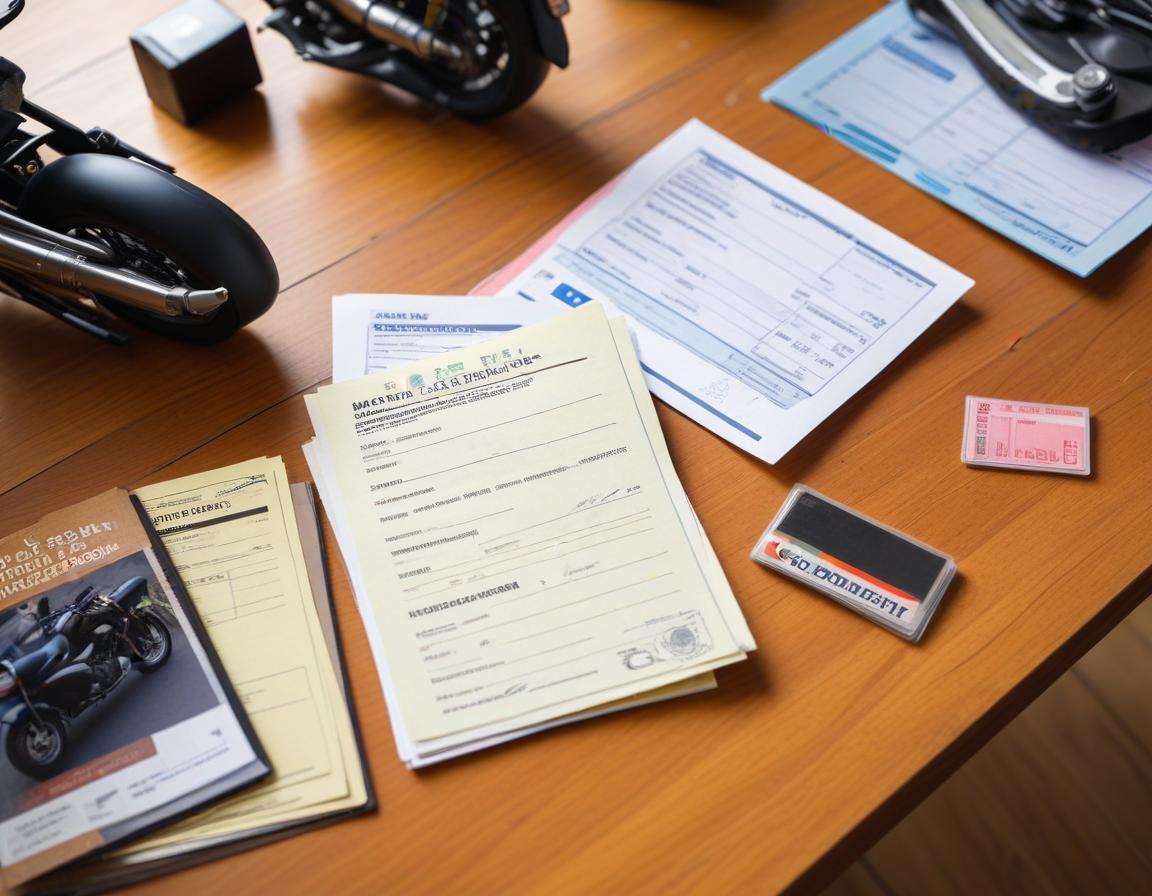 เอกสารการสมัครสินเชื่อรถมอเตอร์ไซค์วางบนโต๊ะพร้อมบัตรประชาชนและปากกา