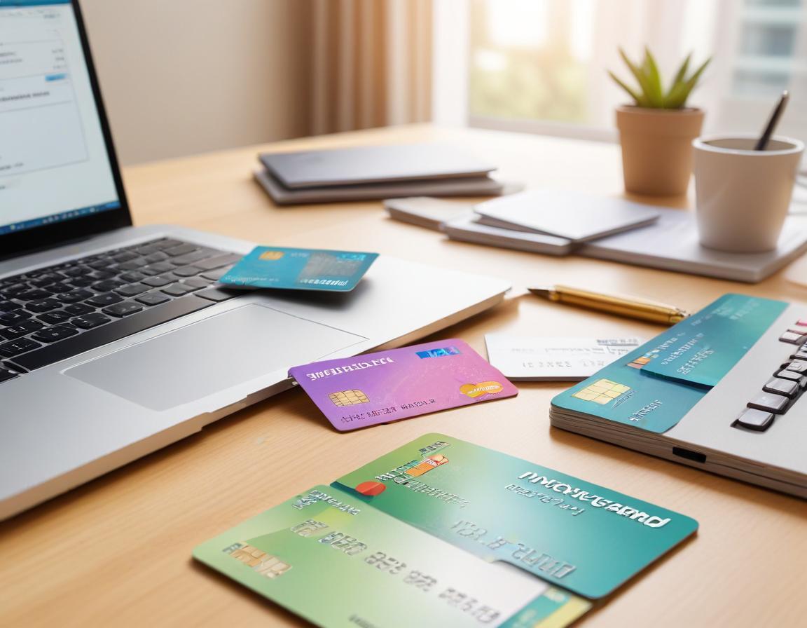 โต๊ะที่จัดเรียงอย่างเรียบร้อยมีบัตรเครดิตหมดอายุและแบบฟอร์มสมัครบัตรใหม่
