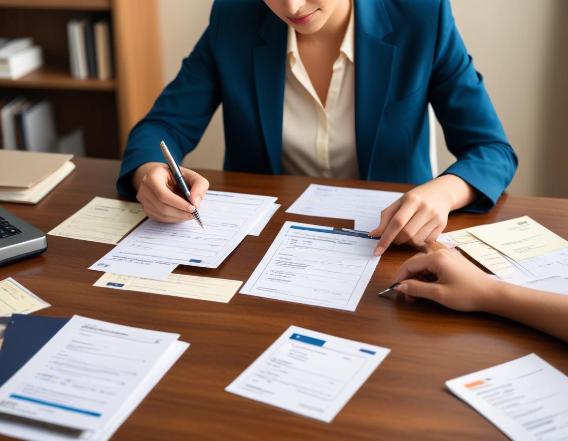 ชายหนุ่มเตรียมเอกสารและแล็ปท็อปสำหรับสมัครบัตรเครดิตใบแรกบนโต๊ะทำงาน