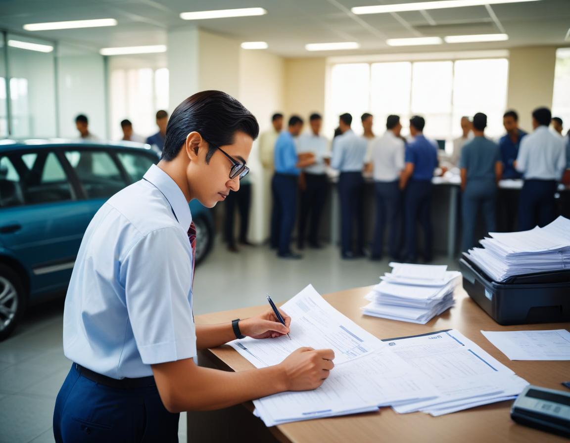 เอกสารสำคัญสำหรับการต่อภาษีรถยนต์ในประเทศไทย วางเรียงบนโต๊ะขาว