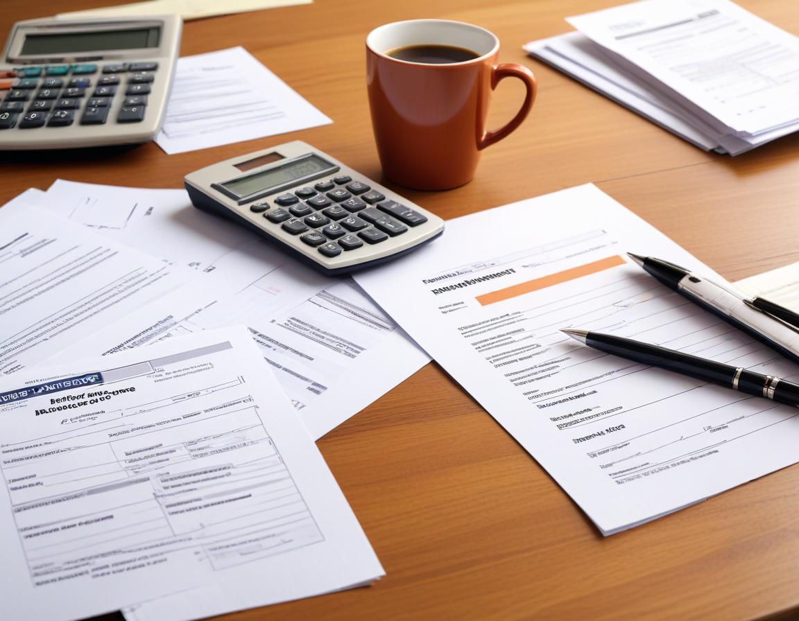 ชุดเอกสารการรีไฟแนนซ์พร้อมเครื่องคิดเลขและคำว่า