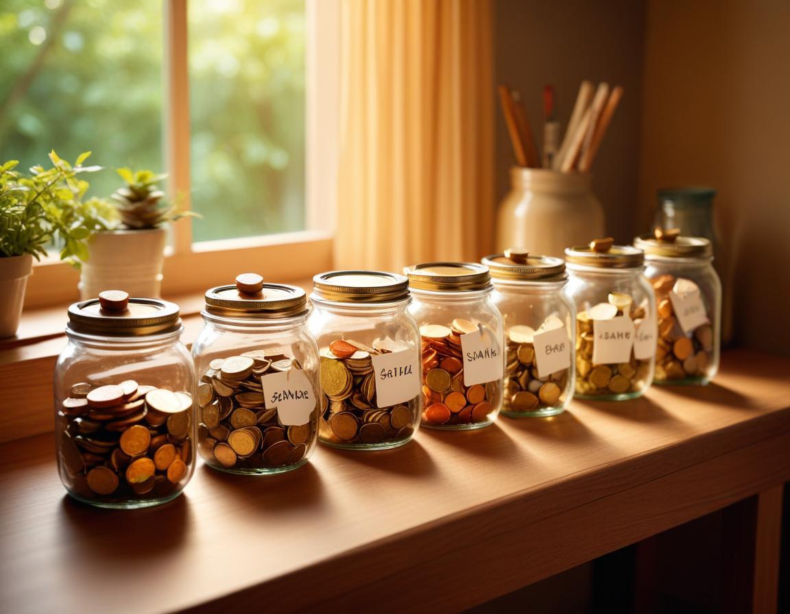 รูปภาพแสดงเทคนิคการจัดการงบประมาณด้วยหกโถสำหรับการออมเงินและวิธีเก็บเงิน