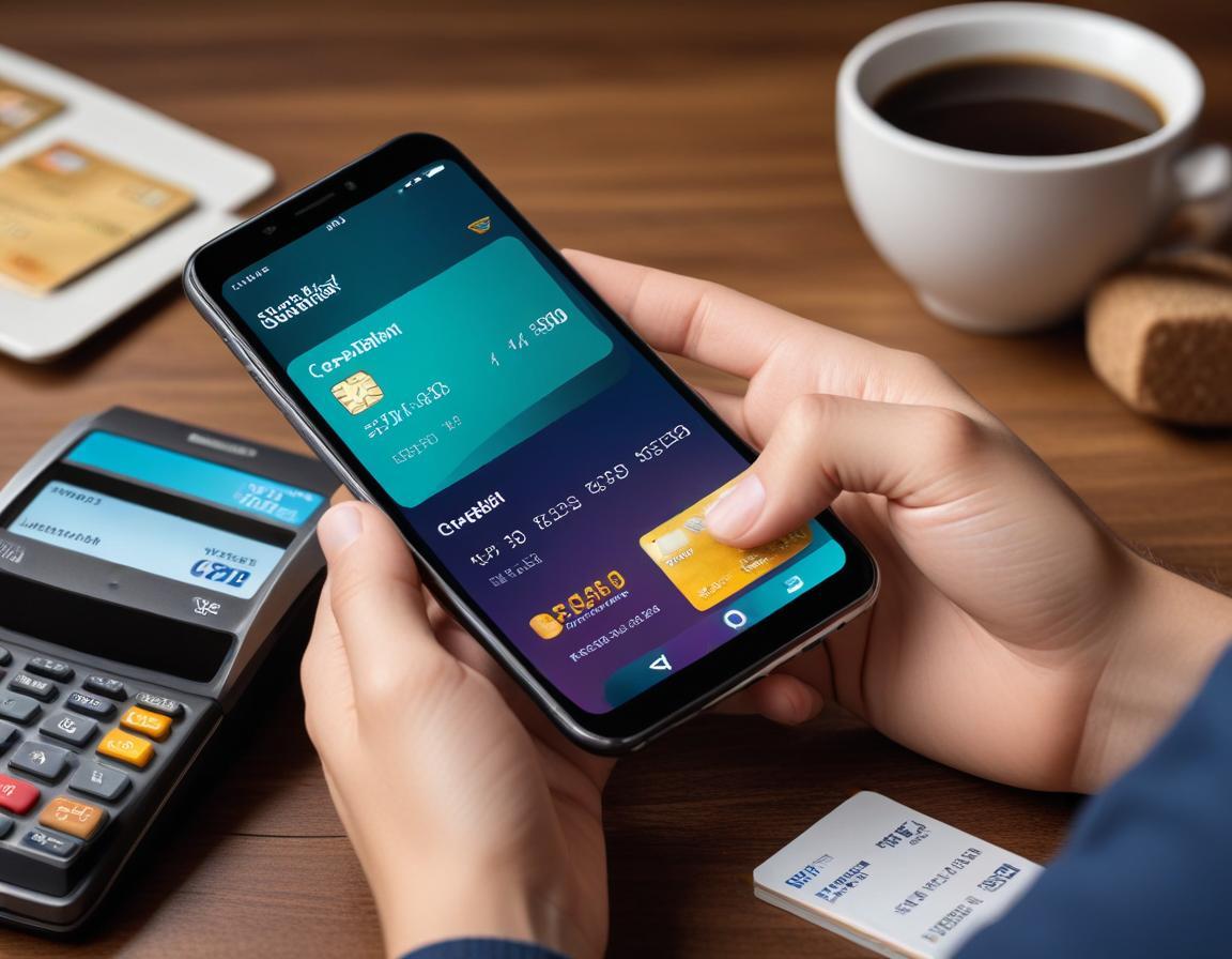 สมาร์ทโฟนแสดงแอปธนาคารสำหรับวางแผนการชำระเงินด้วยบัตรเครดิตบนหน้าจอ