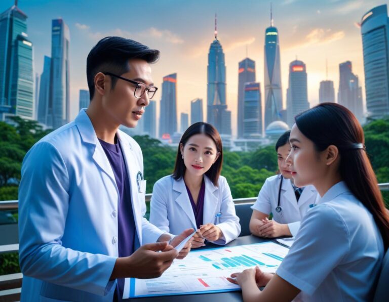 ภาพโรงพยาบาลในอนาคต 2025 แสดงเทคโนโลยีทางการแพทย์ล้ำหน้า และสิ่งแวดล้อมสดใส iNdEx