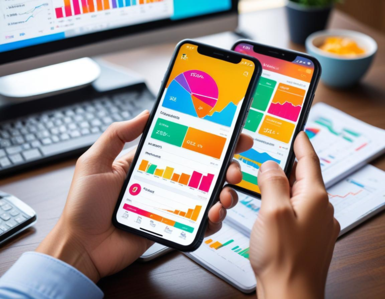 แอพการจัดการเงินที่ทันสมัยและสวยงามบนสมาร์ทโฟน - กราฟสีสด, การบริหารงบ, ไอคอนนำทางแบบสร้างสรรค์