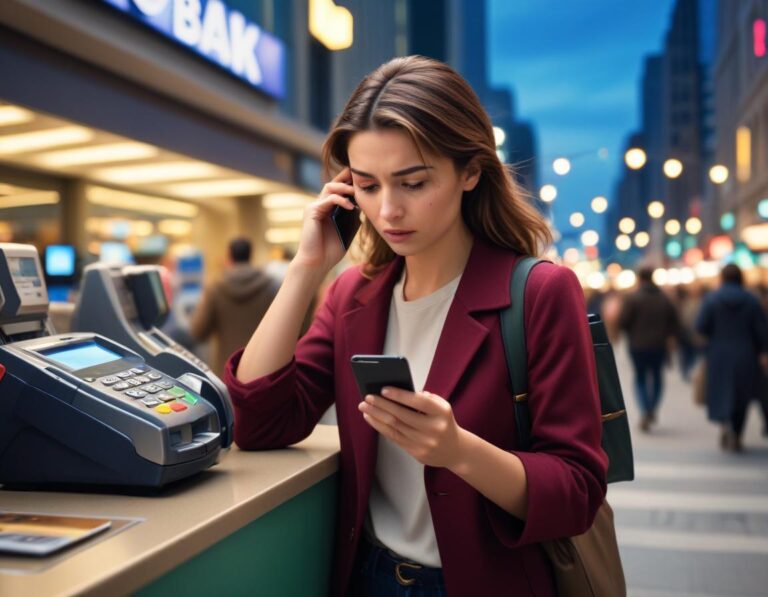 บุคคลหนึ่ง กังวล ใบหน้า ตระหนัก ค้นหาบัตรเครดิต หาย บน ถนน เมือง วุ่นวาย แสง สะท้อน ตึก