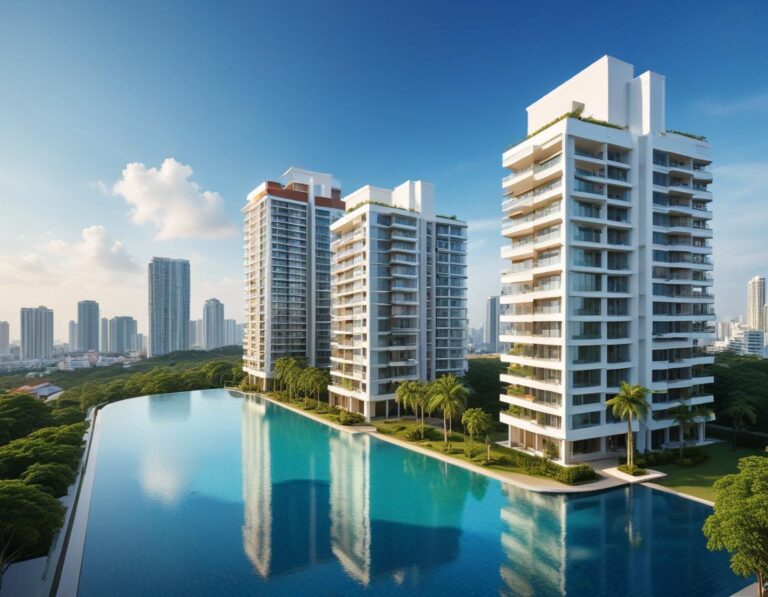 คอนโดหรู ทองอร่าม ทอดแสงยามพระอาทิตย์ กระจกใสสะท้อนแสง สถาปัตยกรรมทันสมัย ห้องโถงหรู พร้อมเฟอร์นิเจอร์หรู ภายในเรียบหรู สวนเขียวร่มรื่น บรรยากาศสง่างาม แสงเงาและเส้นสายทันสมัย