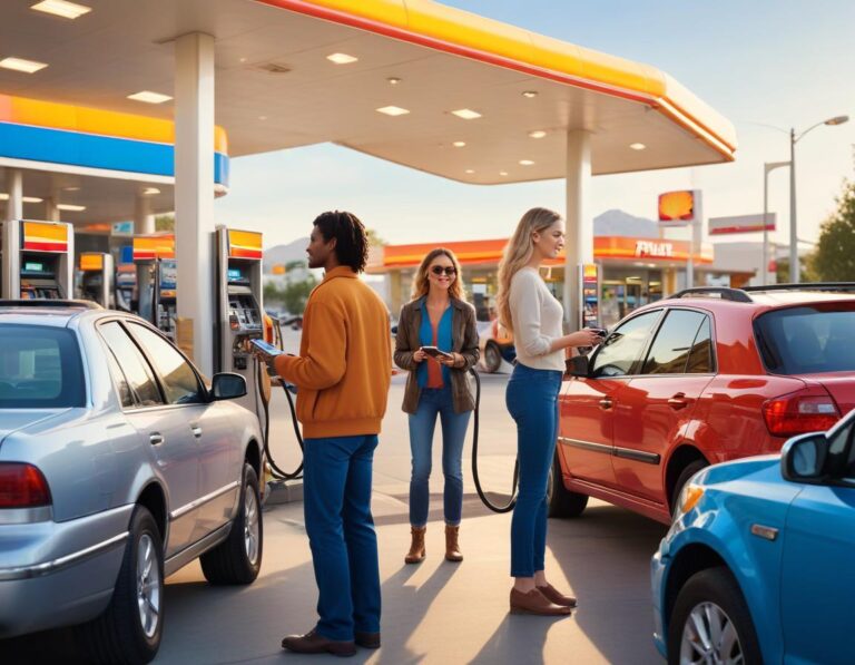 สถานี บริการ น้ำมันสมัยใหม่ ยามค่ำ พร้อม รถยนต์ไฟฟ้าชาร์จ แสดง อนาคต พลังงานสะอาด ด้วย แสง ไฟอุ่น เหนือ หัว