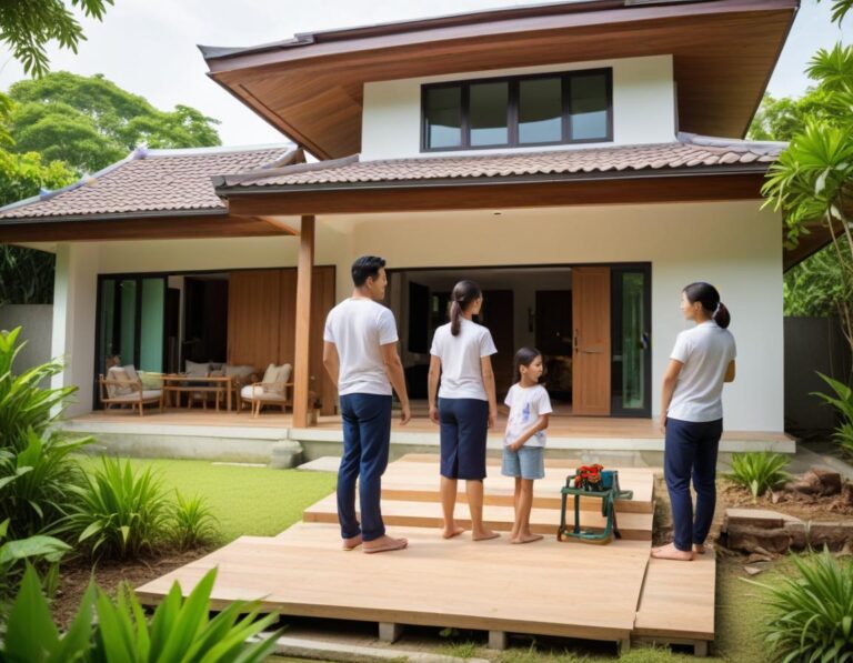 ช่าง ฝีมือ บูรณะ บ้าน ไทย ดั้งเดิม พร้อม แกะ สลัก ไม้ สวยงาม แสง ธรรมชาติ สีสัน ร่วมสมัย