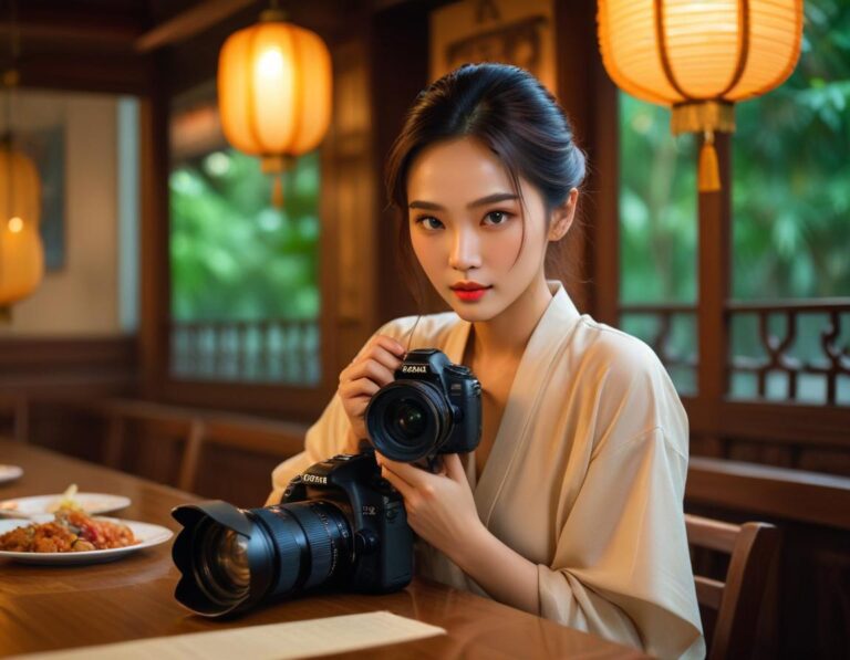 ตลาดไทยคึกคัก สีสัน ผลไม้ เครื่องเทศ และ ผ้าทอ ใน ตะกร้าสาน บรรยากาศ ชุมชนไทย แสงทอง เย็น